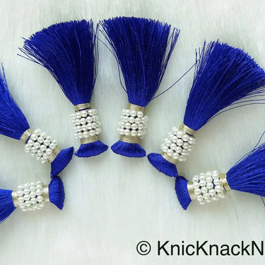 Various Colours Tassels With White Pearls Beads, Tassel Charms, Nylon Tassels x 6